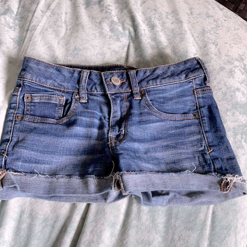 Cut-off blue jean shorts